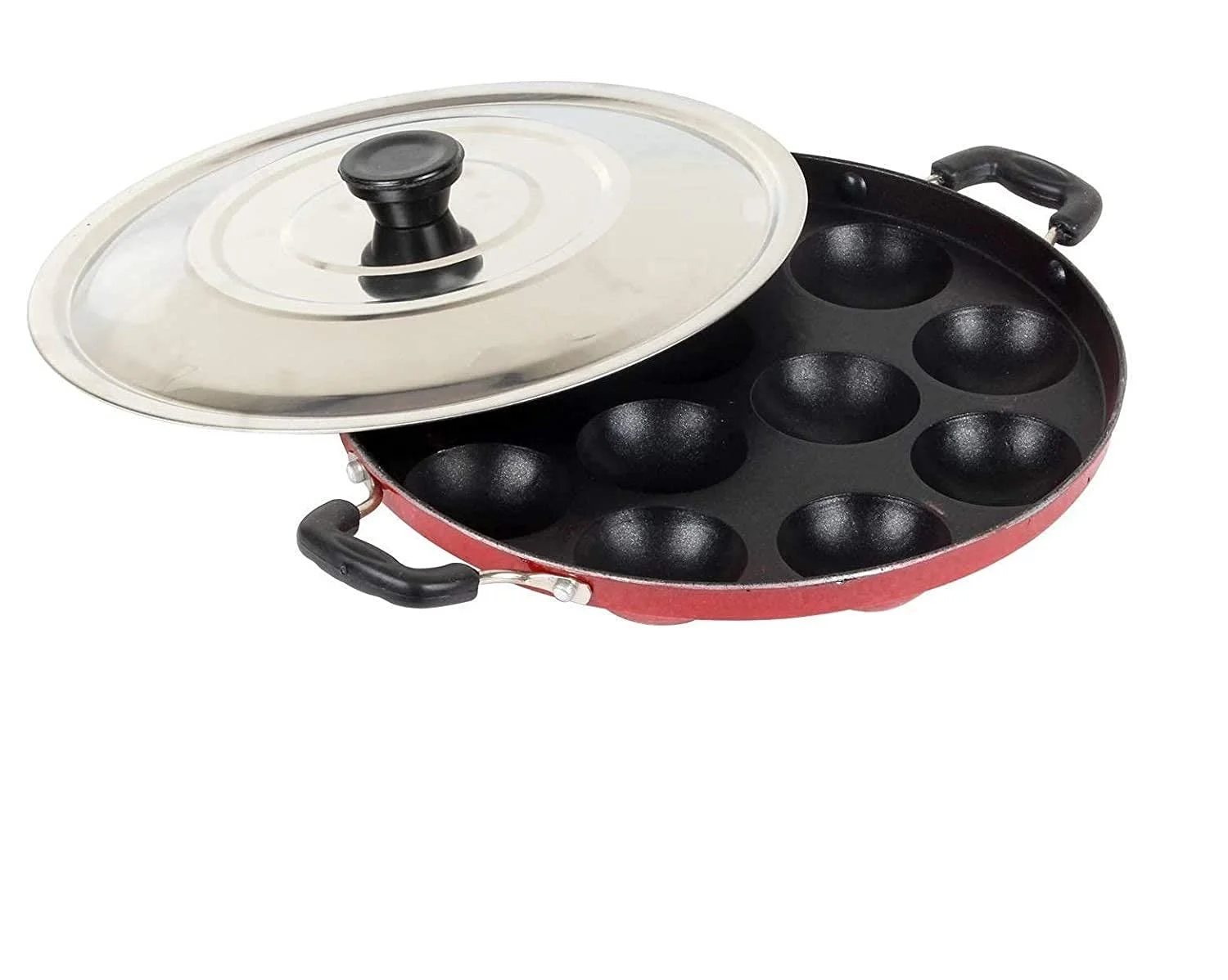 Mummas-LIFE-Non-Stick 12 Cavity Grill Appam Patra with Stainless Steel Lid - Premium Manufacturing